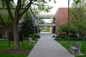 Campus outside in the springtime