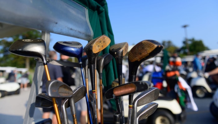 A photo of golf clubs during Moraine Valley Community College Foundation's annual golf outing.