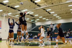 Action of a women's volleyball game
