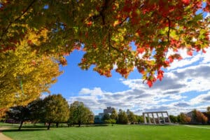 Palos Hills campus in fall with view of the Gateway|