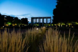 View of the gateway on campus at night