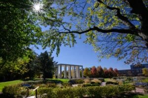 View of the Gateway through the Shakespeare Garden in the fall