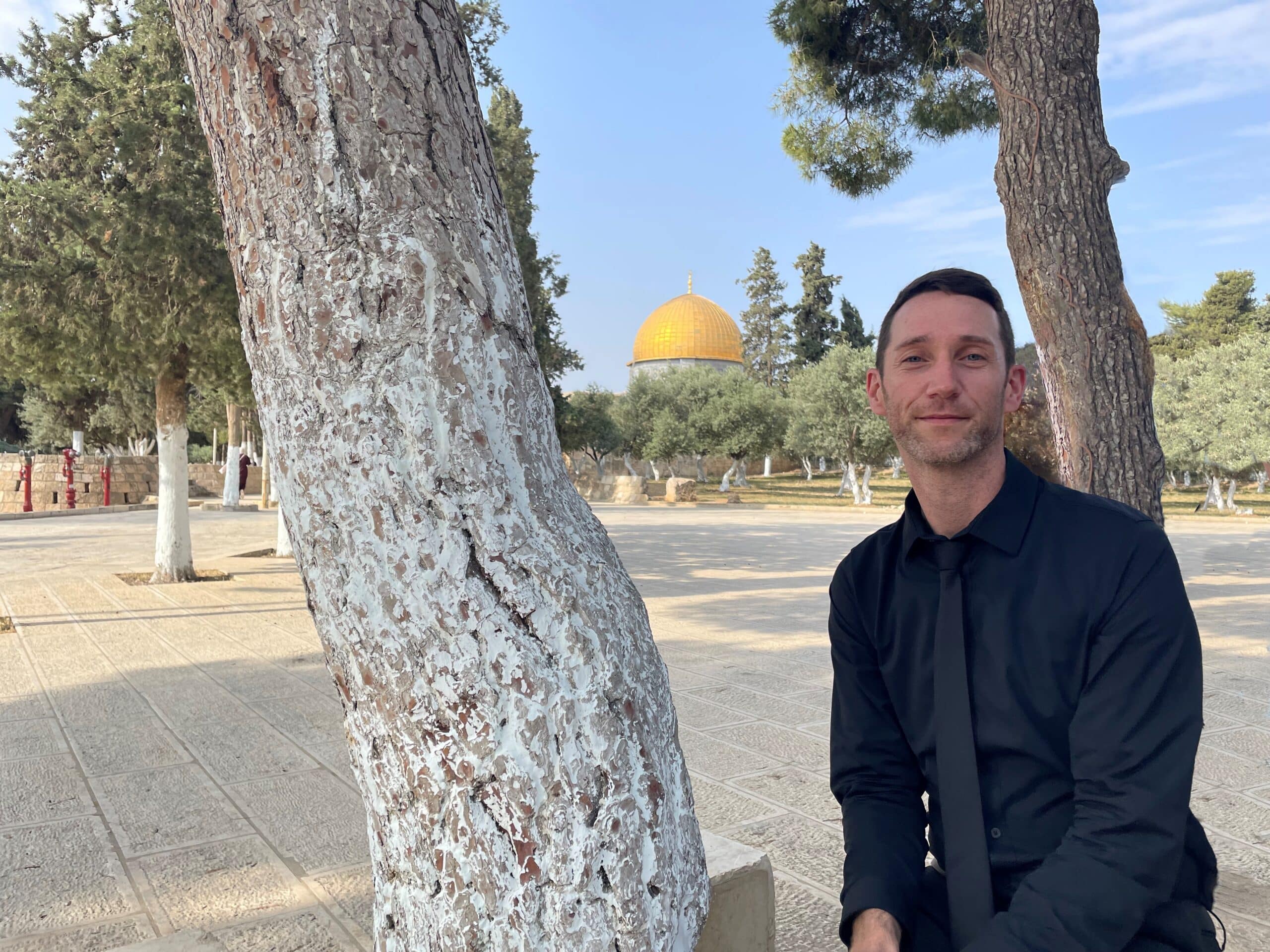 Jeffrey in Palestine in Haram al-Sharif with Dome of the Rock in background