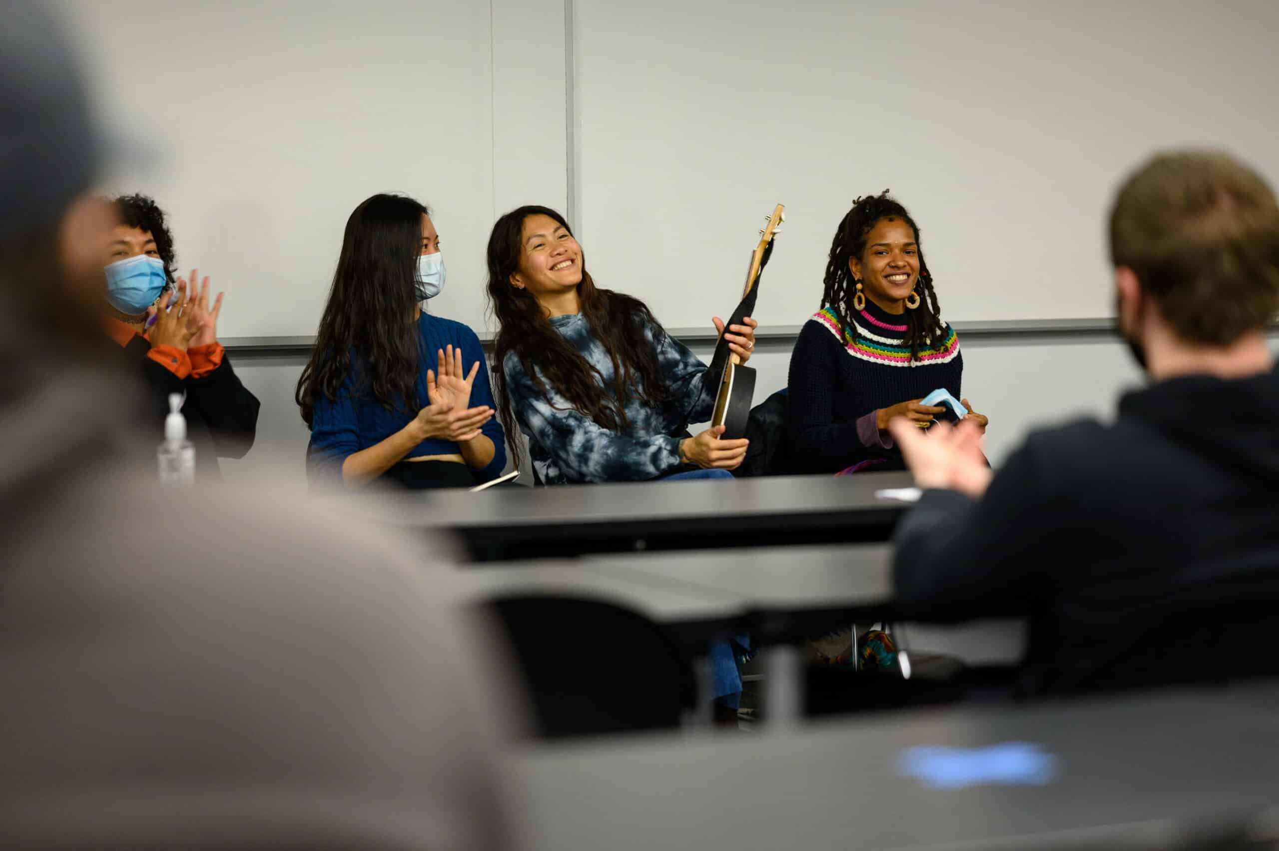 Members of the “Small Island, Big Song” presented educational workshops to students at Moraine Valley Community College.