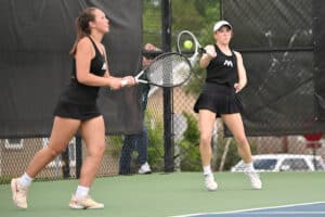 Moraine Valley Community College women’s tennis players Maya Morris